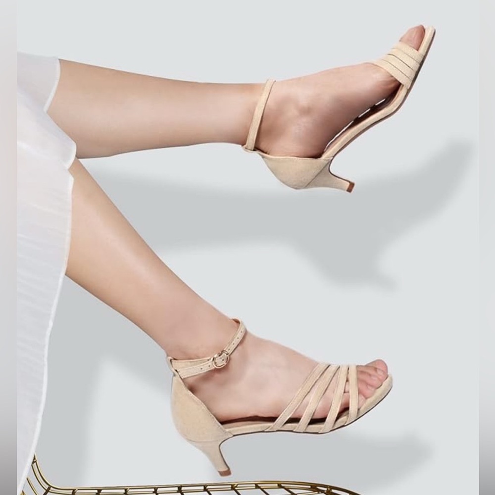 Ankle-Strap Low Heel Sandal in Nude - Picture 3 of 10